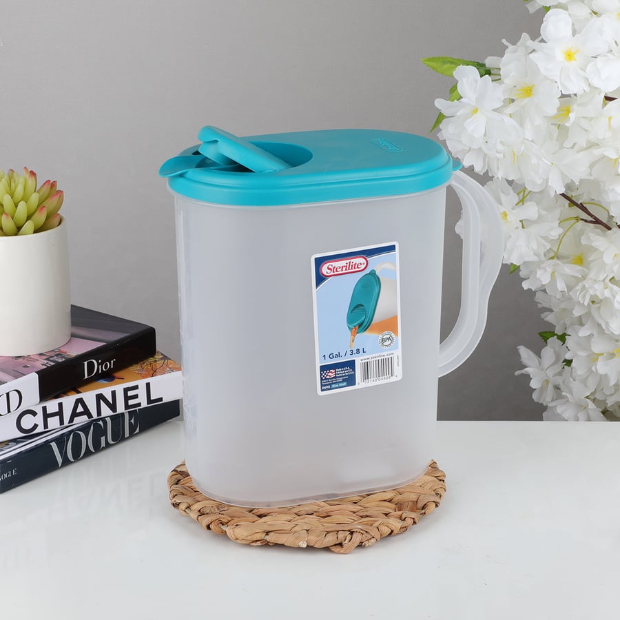 Glass plastic juice with green lid 3.8 liter
