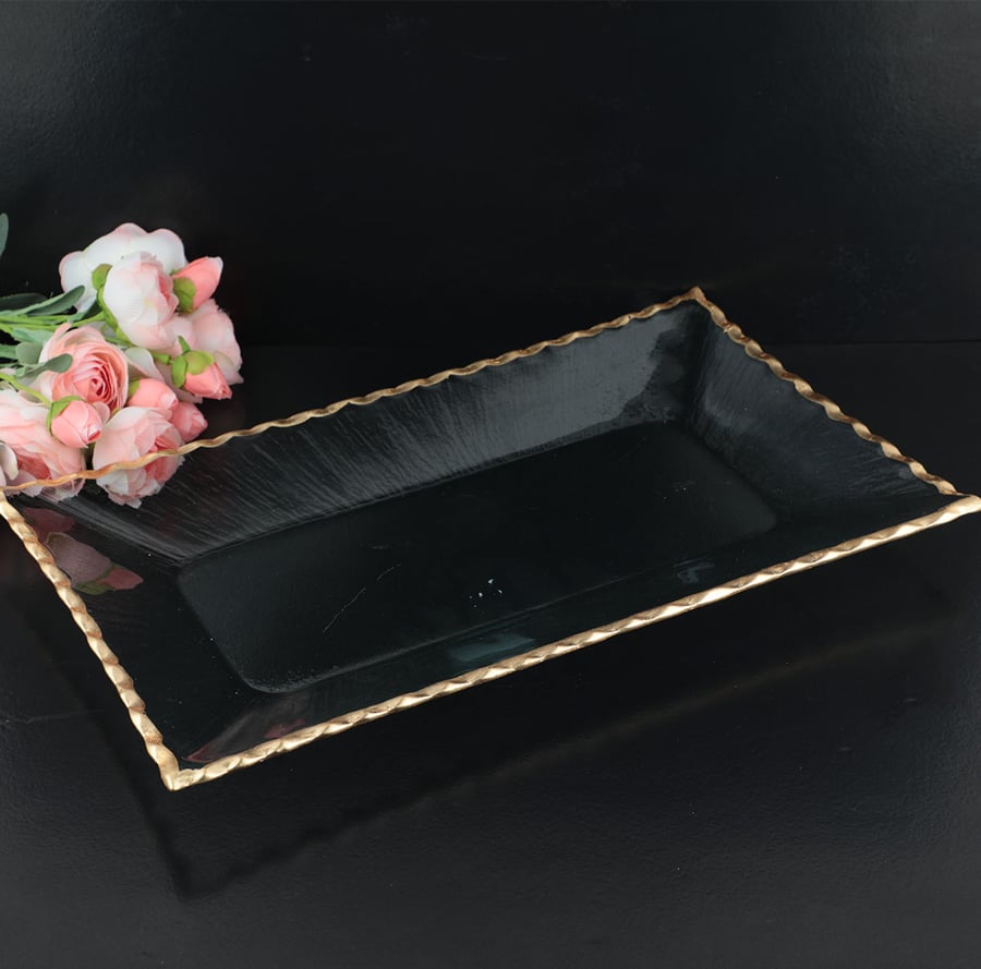 Glass plate with gold edges, size 43*25 cm