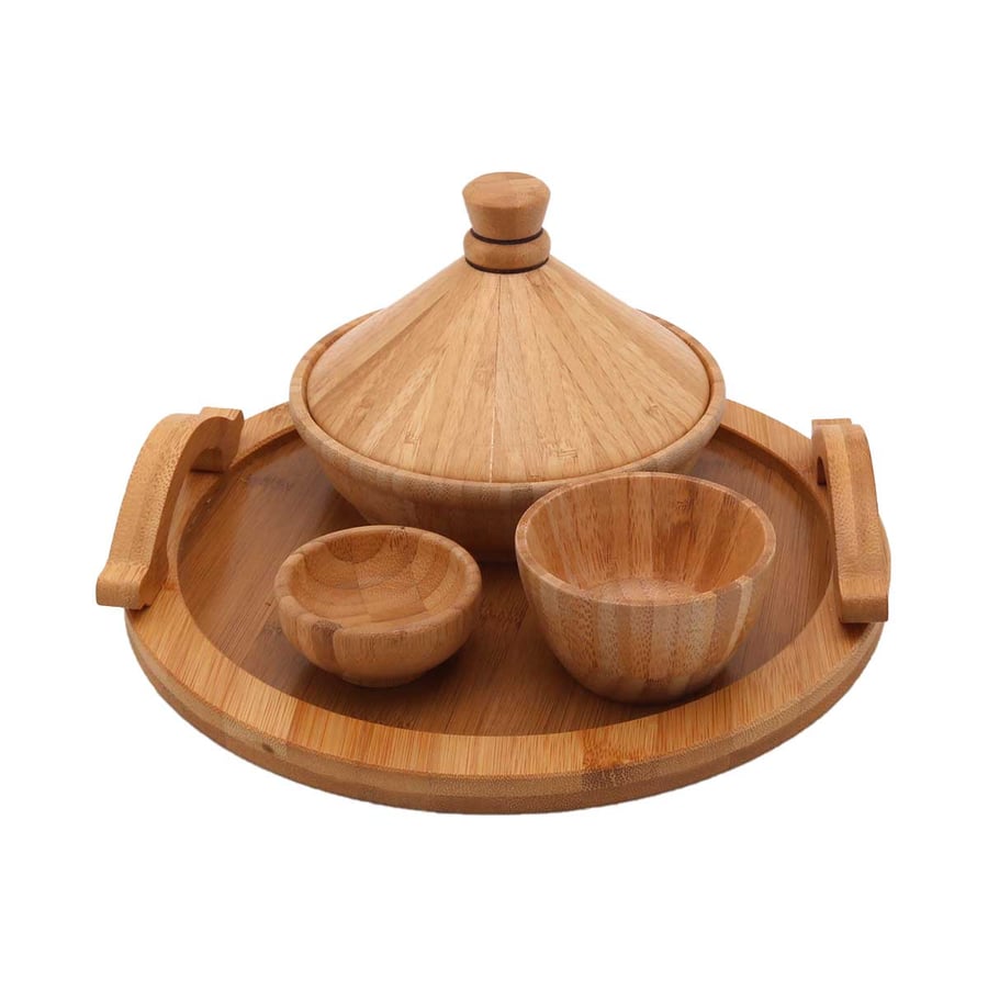 Wooden serving set with wooden date holder