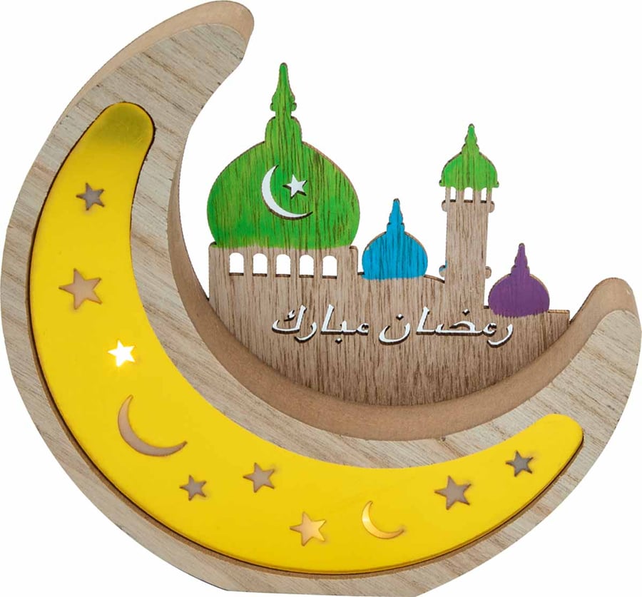 هلال رمضان LED خشبي مزخرف بطارية 18.5 سم