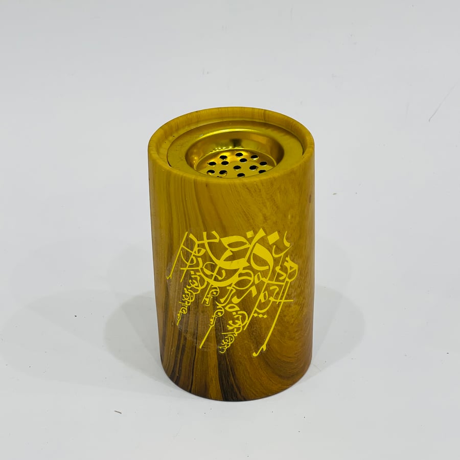 Ceramic incense holder with wood color, height 12 cm