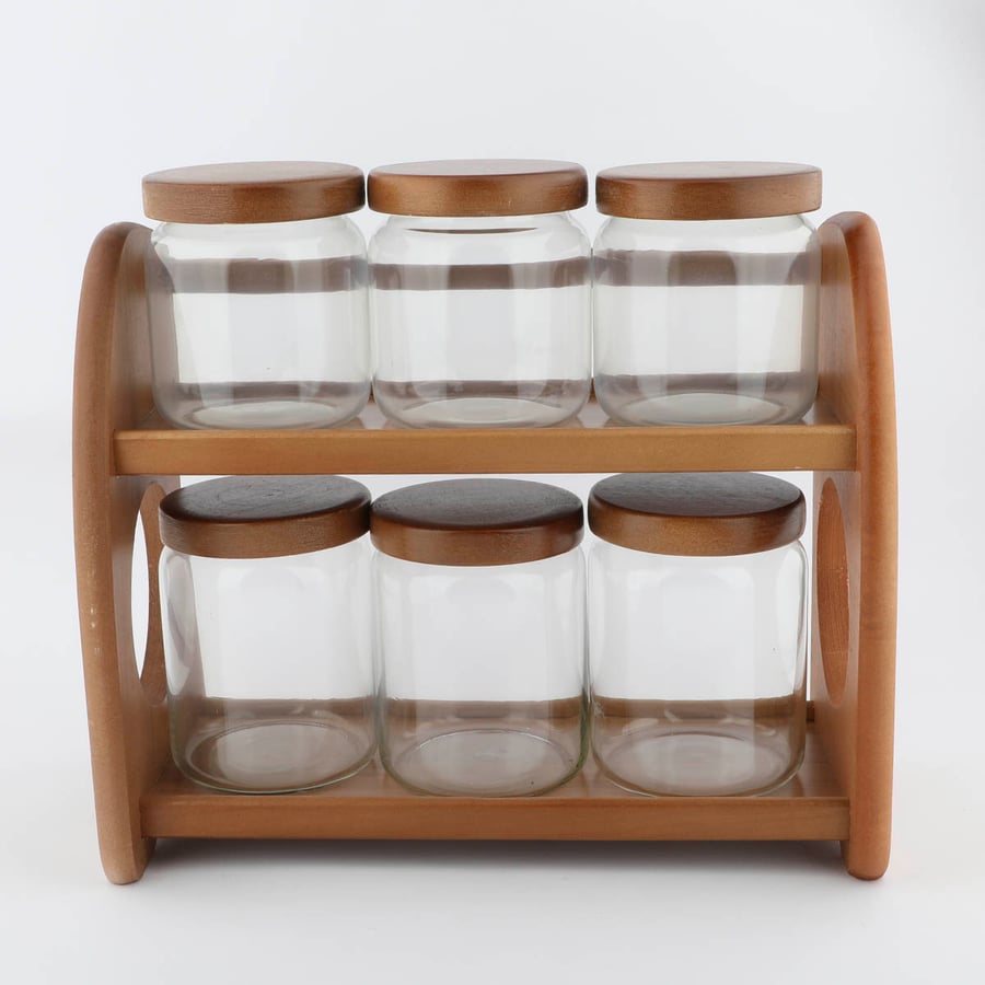 Spice set 6 pieces wooden stand 2 levels
