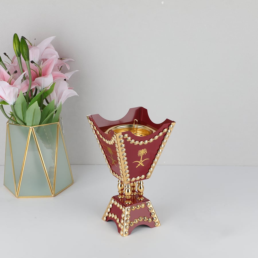 Incense burner made of wood with gold, 20 cm size, height