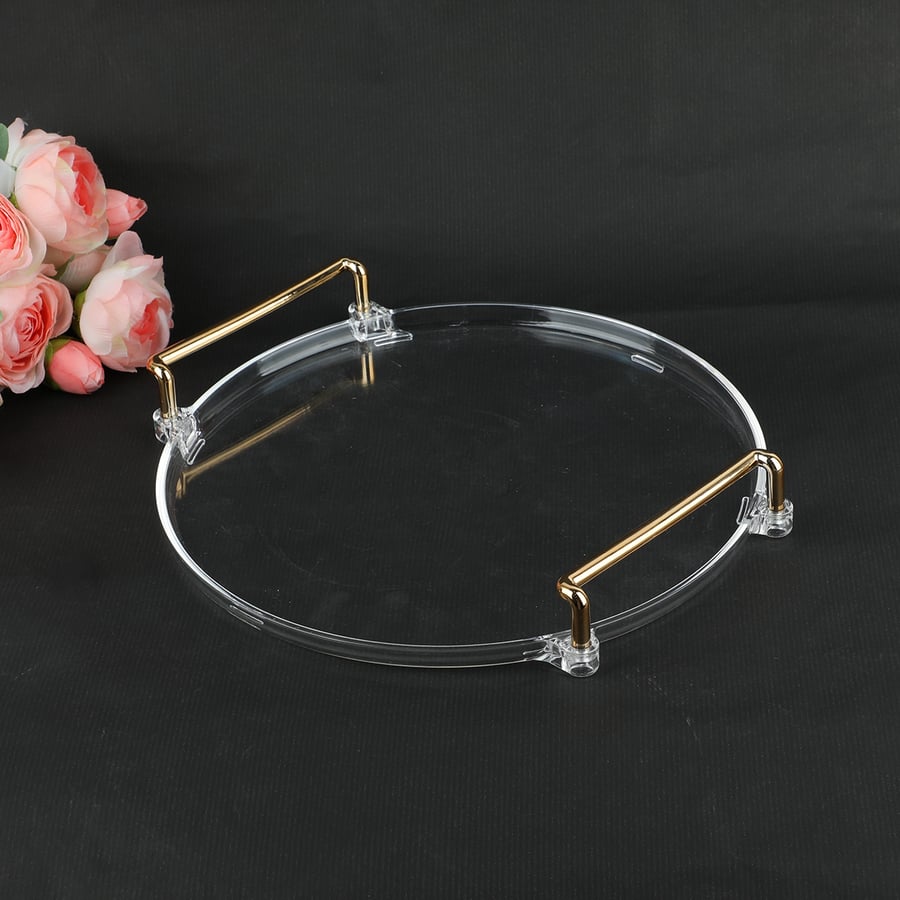 Clear acrylic plate with gold handle, 28 cm size