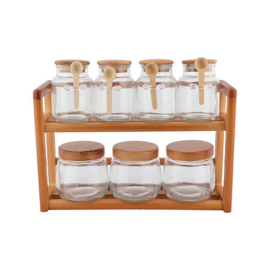 Spice set 7 pieces with wooden stand 2 tiers