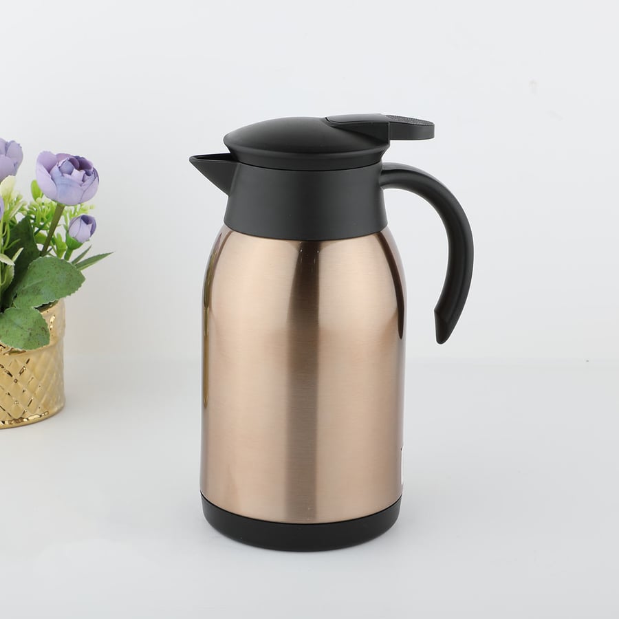 Stainless steel thermos with plastic hand, gold color, 1 liter