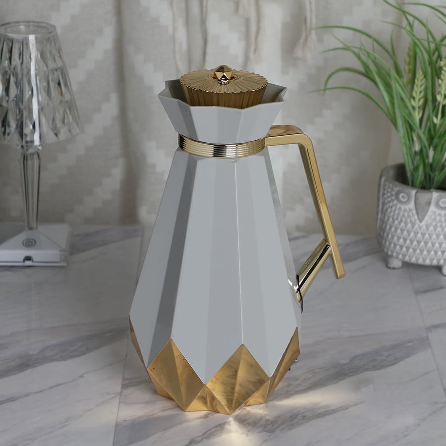 Alina thermos with a capacity of 1 liter, light gray color with gold