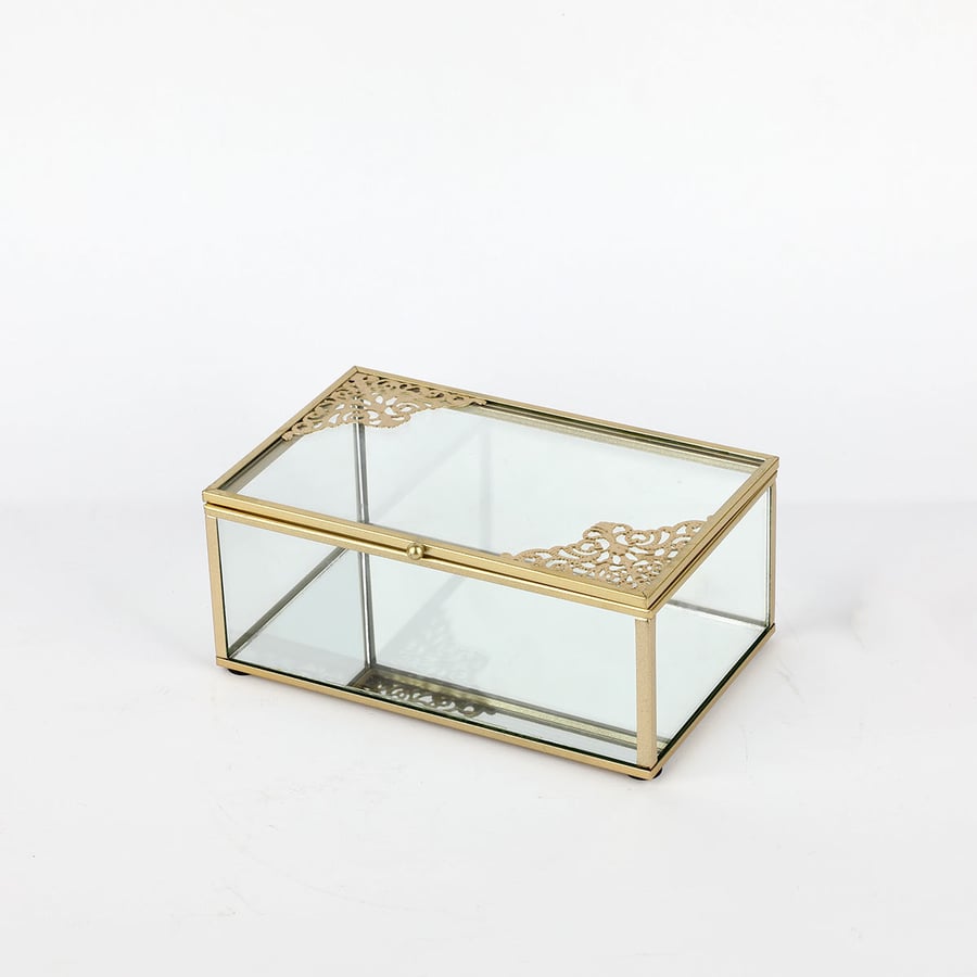 Transparent glass rectangular box with gold edges 17*10*7 cm