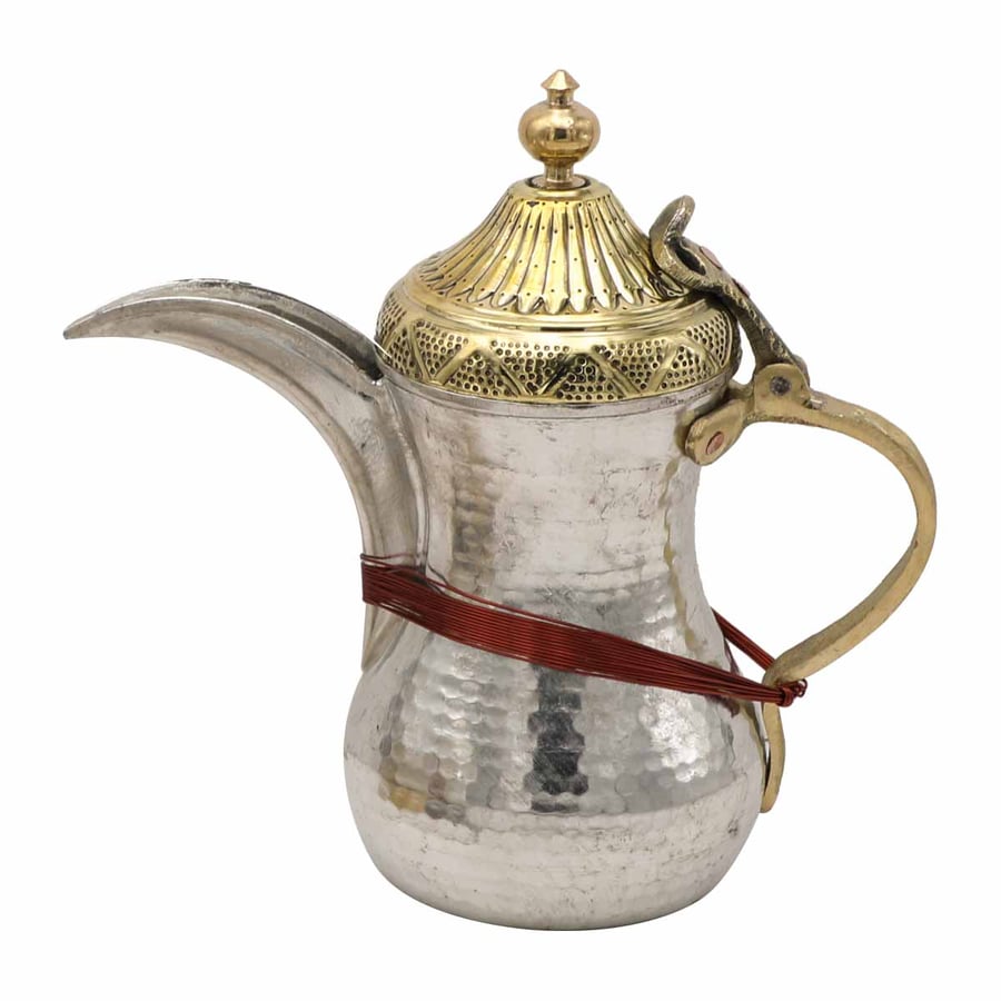 دلة القهوة العربية فضي +ذهبي كبير ارتفاع 24 سم