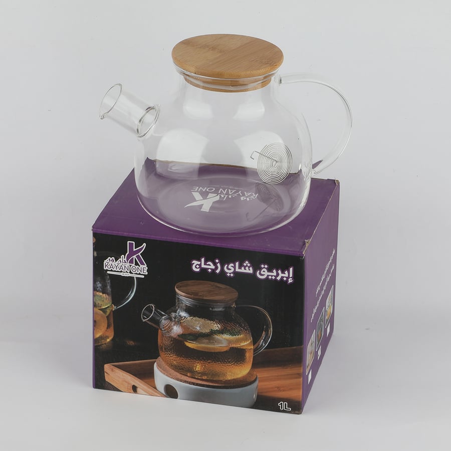 ابريق زجاج بغطاء خشب 1لتر