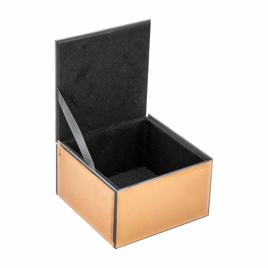 Golden glass box with interior fabric 12*12*8 cm
