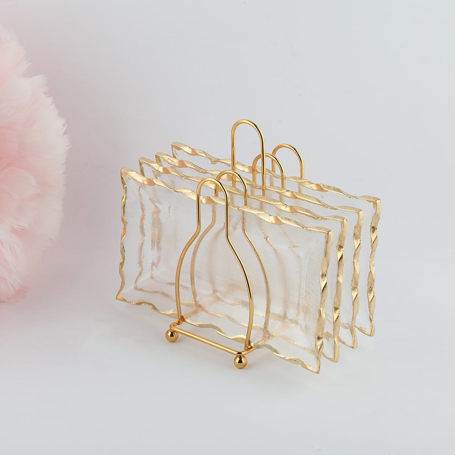 Serving plate stand + 4 glass plates
