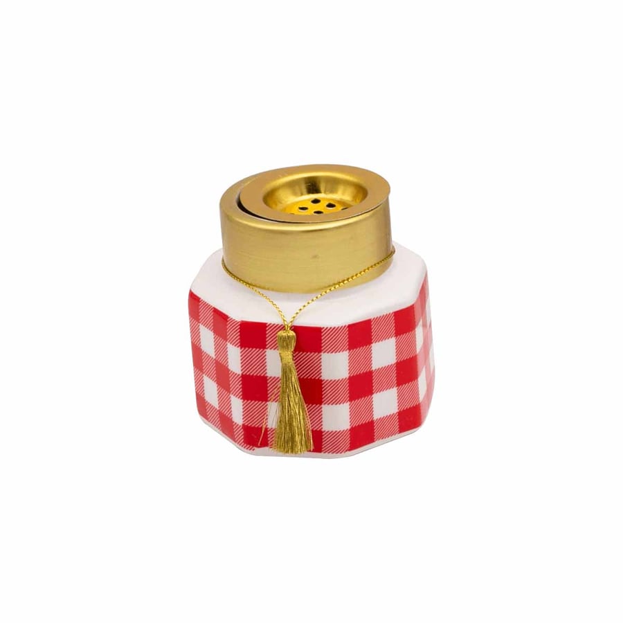 Ceramic incense burner, white with red, size 9 cm, height