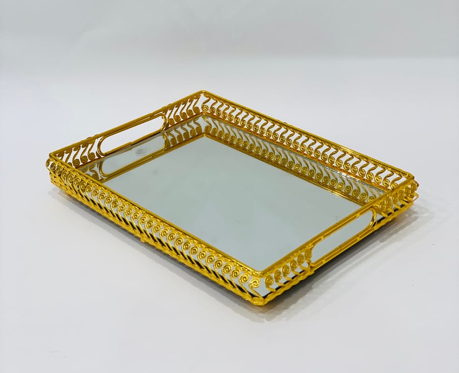Rectangular golden mirror tray 30*22 cm