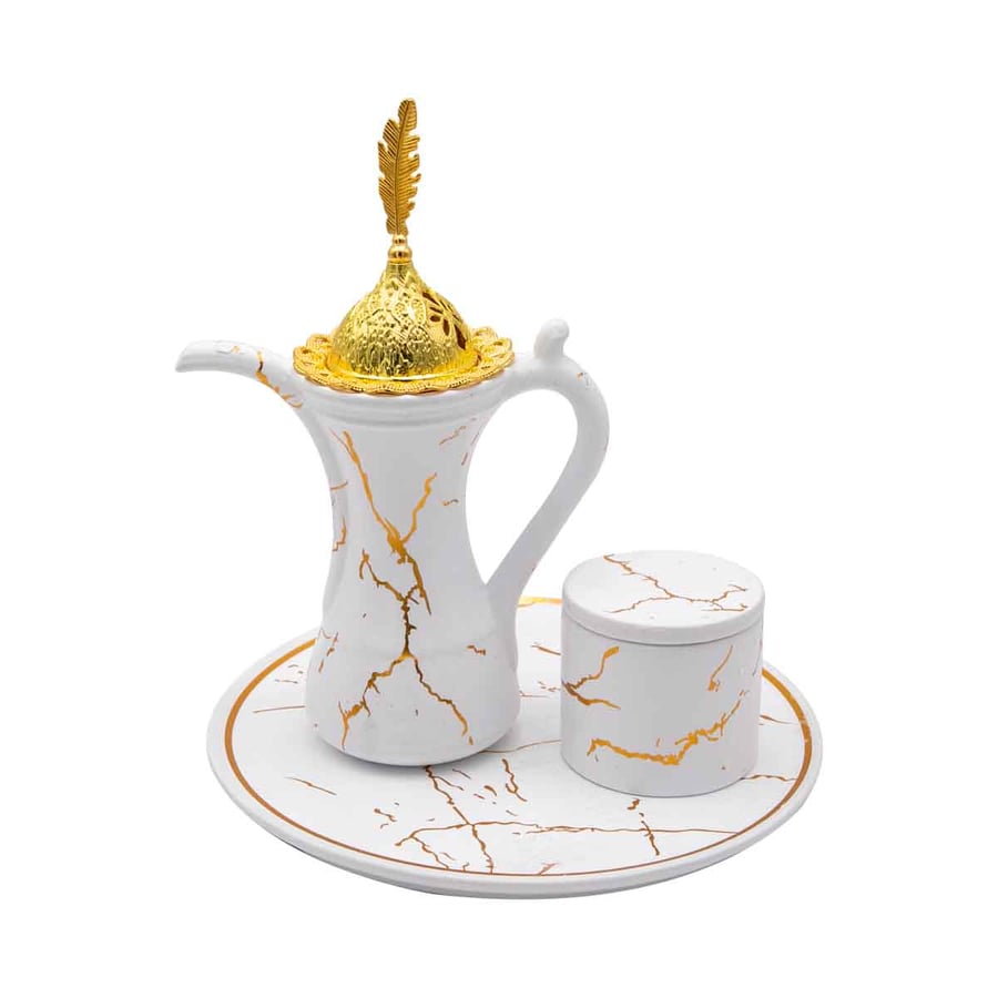 Incense holder set in the shape of a Dallah with an incense box and a Tofariya, height 21 cm