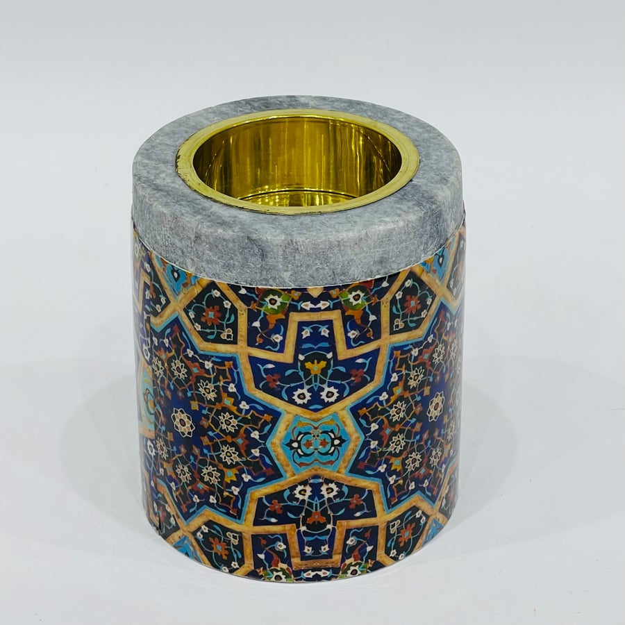 Wooden incense burner with marble, traditional design, size 9*10 cm