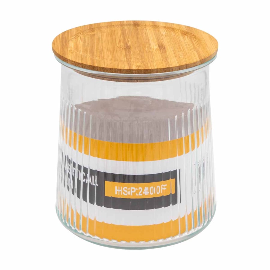 A glass box with a wooden lid in a cylindrical shape