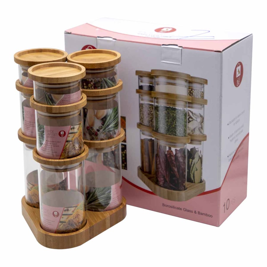 طقم علب بهارات زجاج 10 قطع