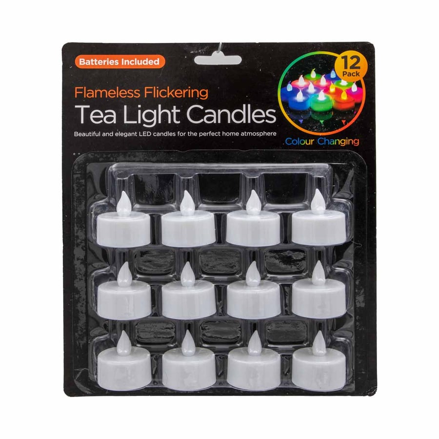 A set of circular battery-operated candles, 12 pieces, with LED lighting