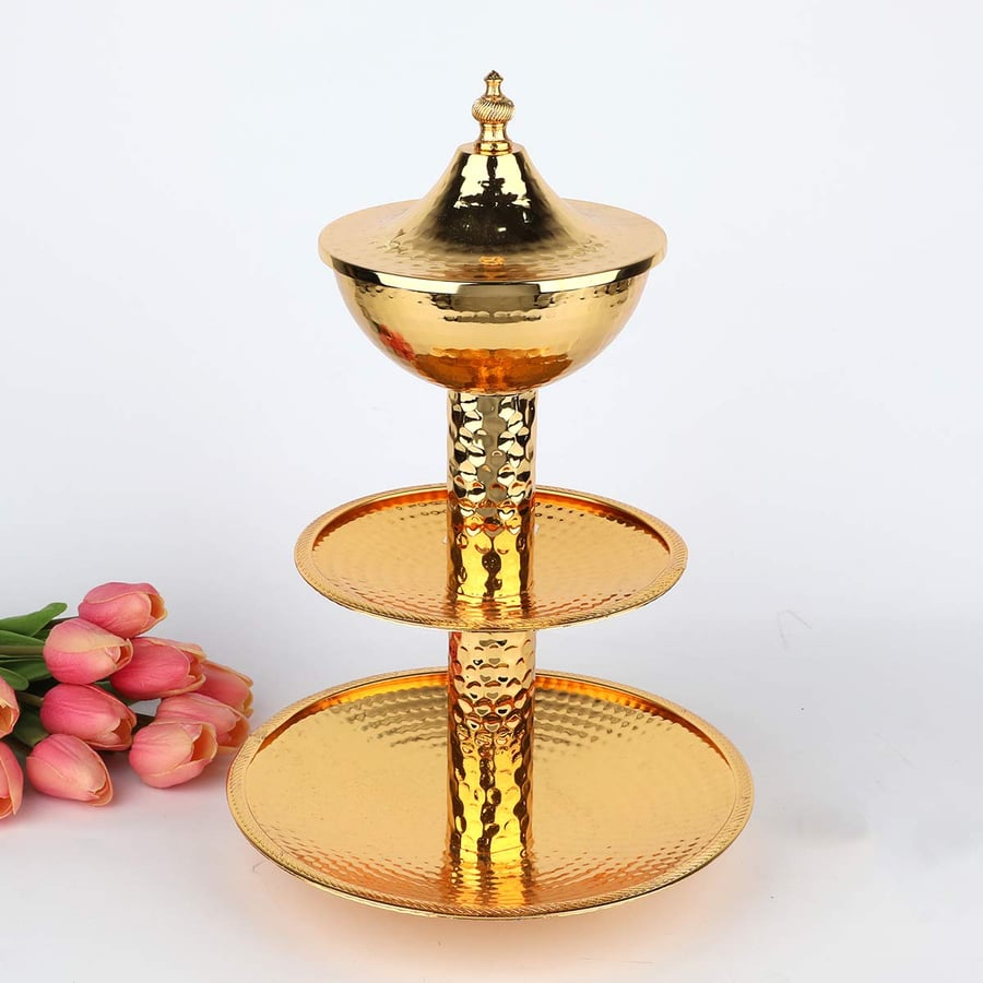 استاند تقديم حلا ذهبي 2دور مع تمرية ارتفاع 36 سم
