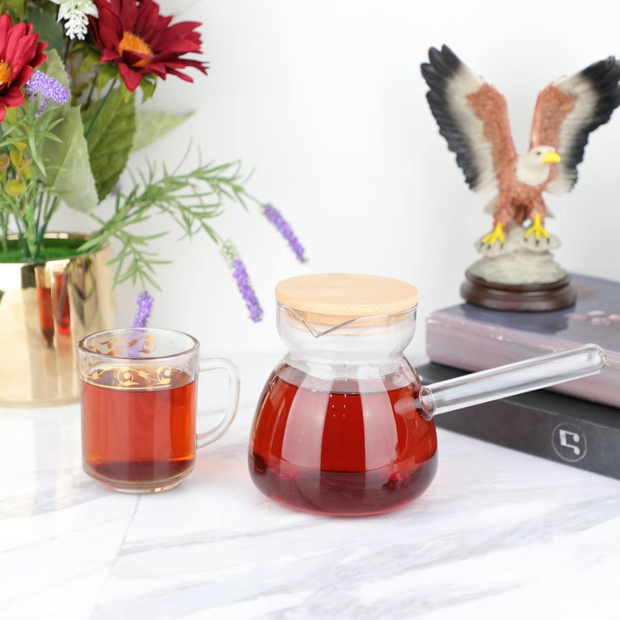 Glass cup with handle and wooden lid 500ml