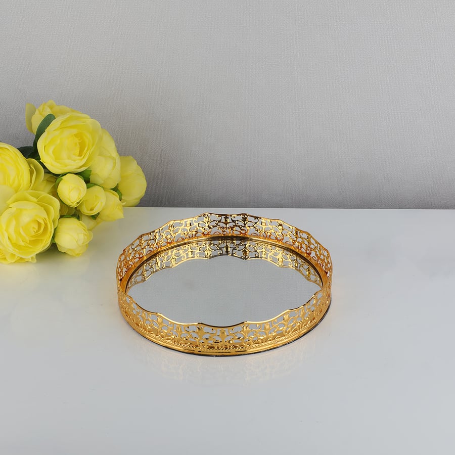 Golden mirror tray, round, 18 cm size