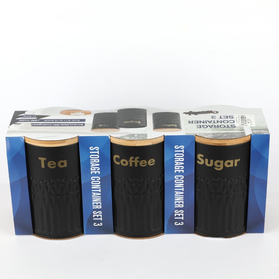 Spice jar set of 3 pieces metal with wooden lid