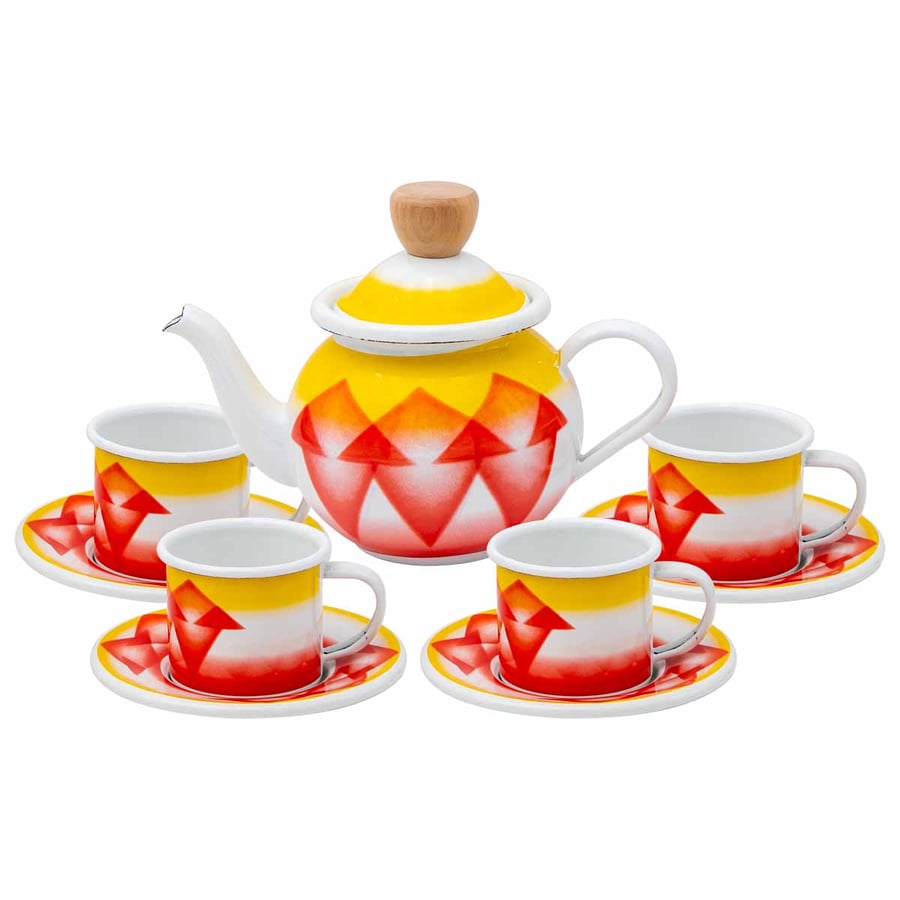 طقم ضيافة غضار براد+4 صحون +4 كاسات