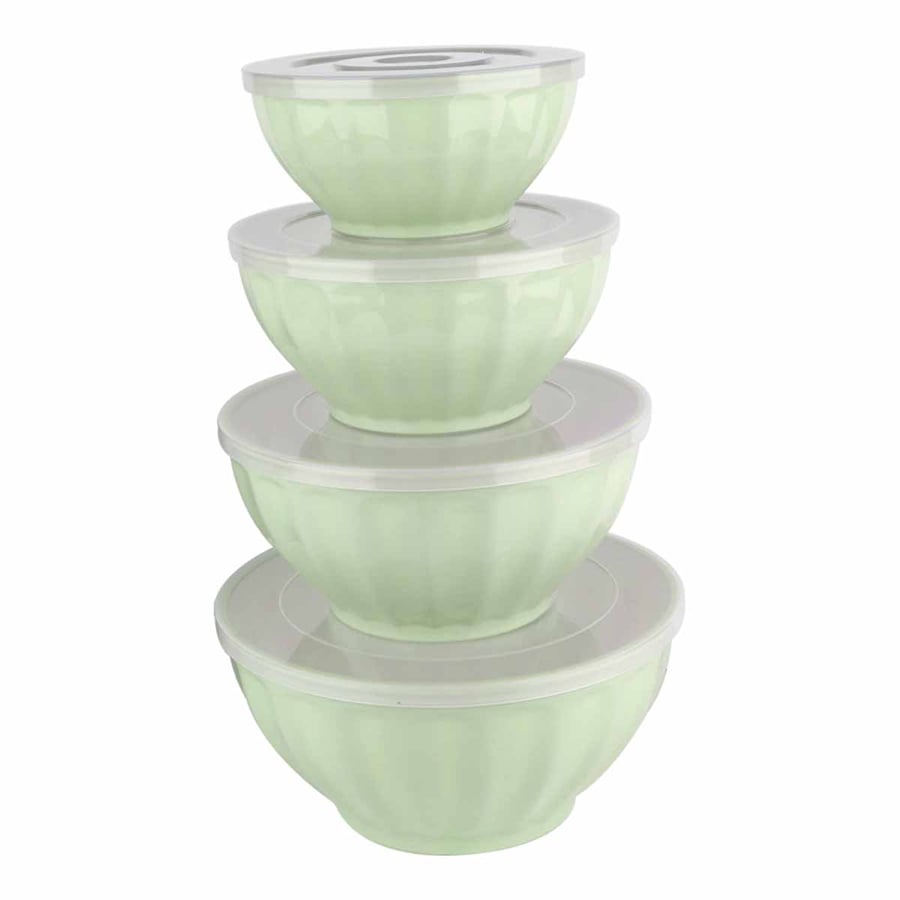 Deep Zubdiya set with plastic lid, 4 pieces, green color