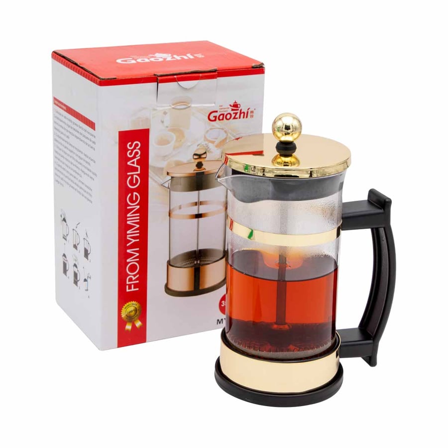 Glass teapot with plastic handle + strainer 350 ml gold