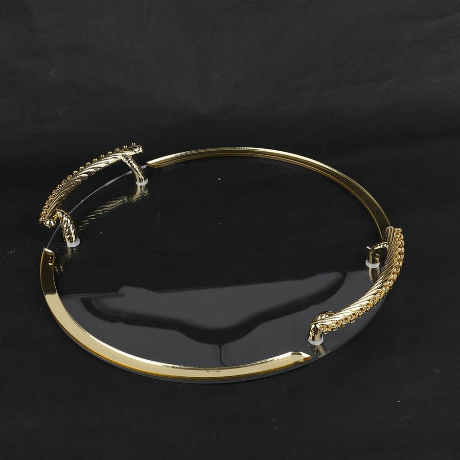 Acrylic serving tray set, 2 pieces, round with gold edges, size 27*33 cm