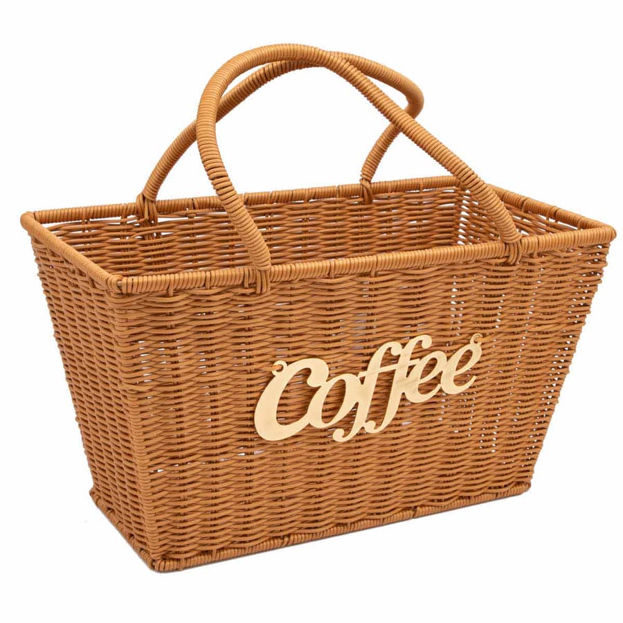سلة خوص بعبارة Coffee ذهبي مقاس 39*21*22 سم