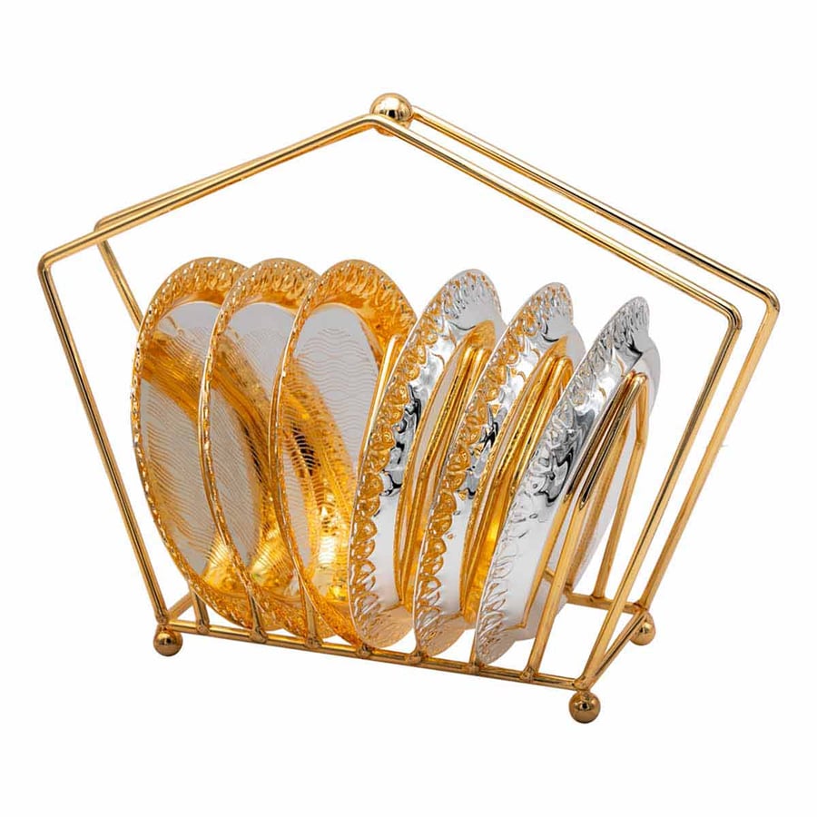 Gold plate stand 6 plates gold with silver plate size of the plate 18 cm