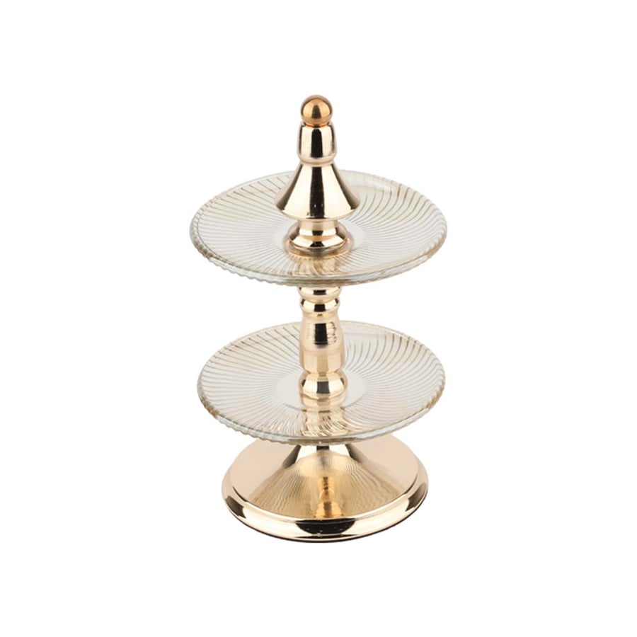 Golden glass two-story sweet box, height 21 cm