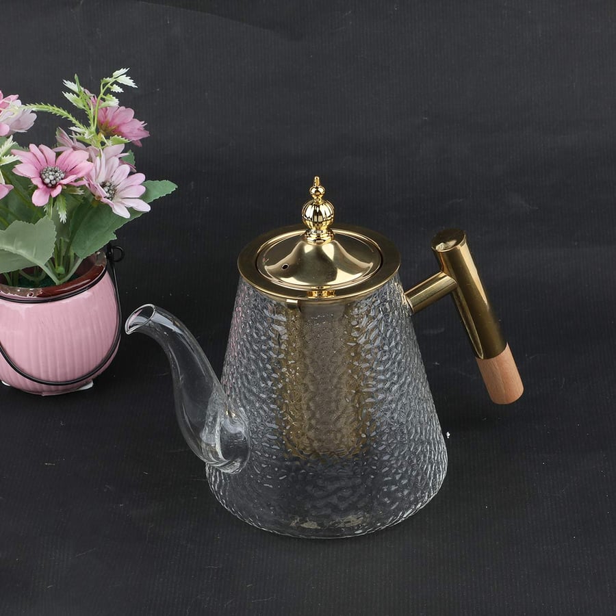 براد شاي زجاج مثلج مع مصفى ذهبي  950 ملي