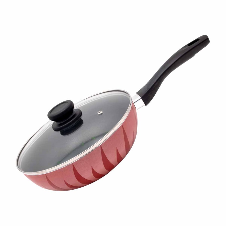 Deep fry pan with glass lid, plastic handle, 28 cm size