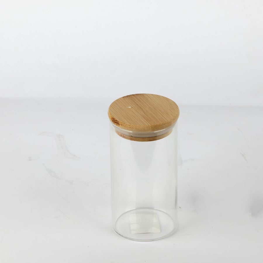 Glass spice box with wooden lid height 8 cm