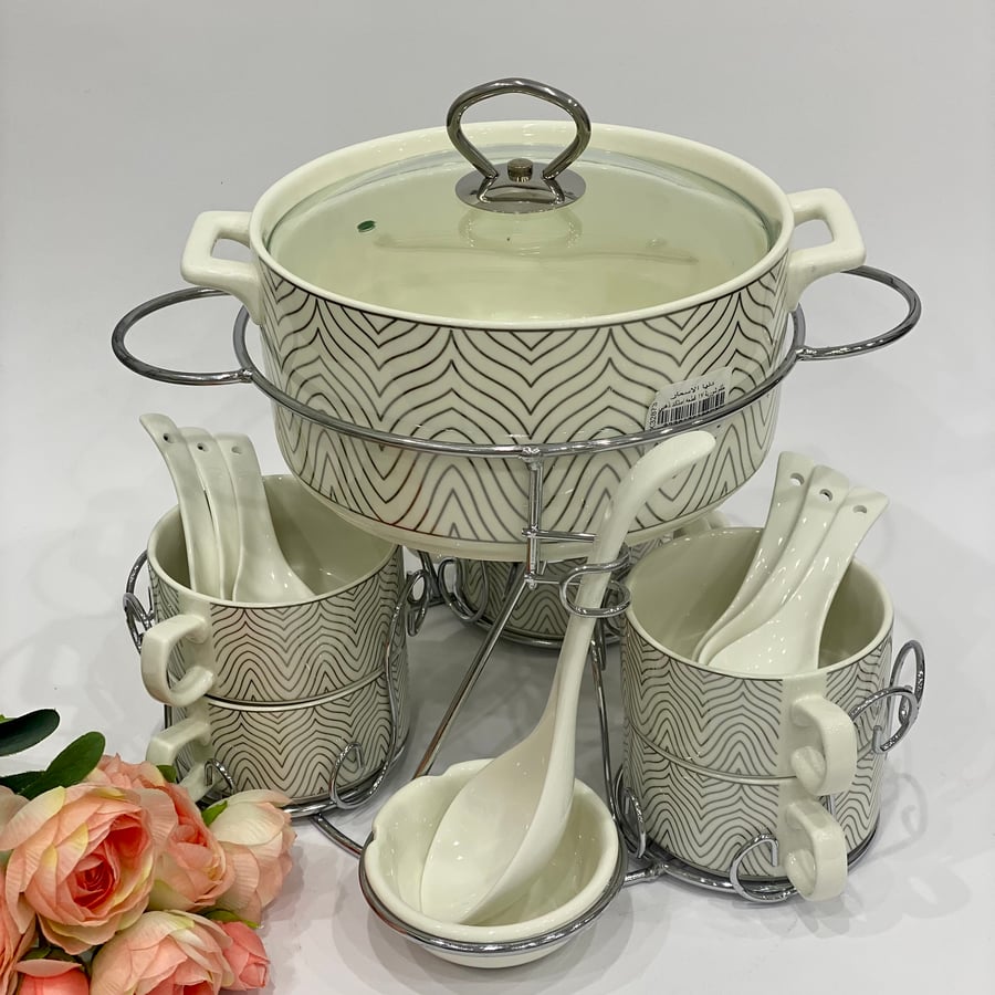 Silver stand soup set 17 pieces