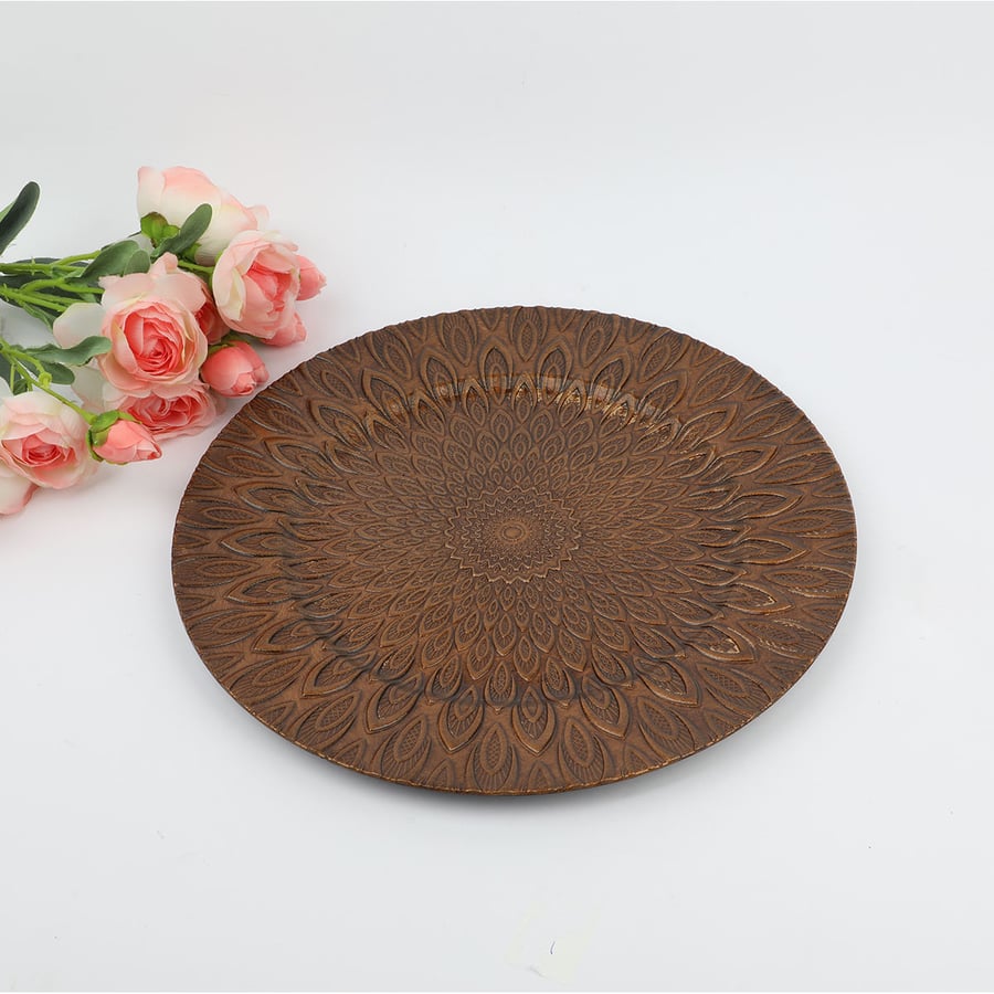 Plastic plate engraved in wood color, 33 cm size