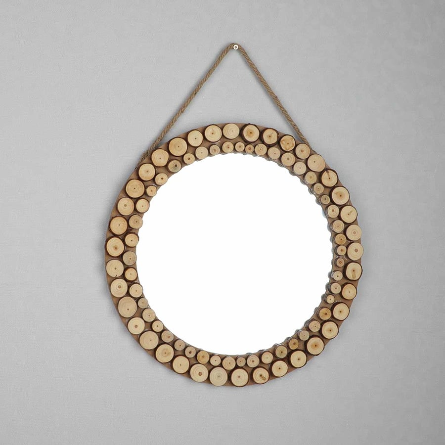 Wooden pendant with round mirror