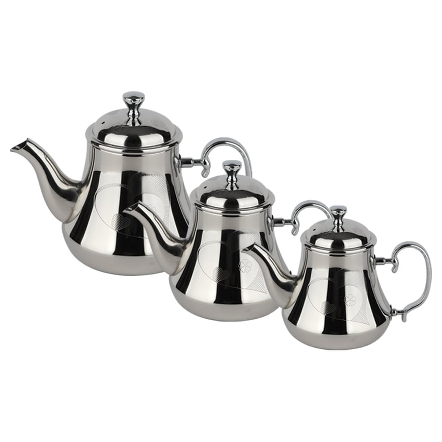 Set of 3 stainless steel teapots