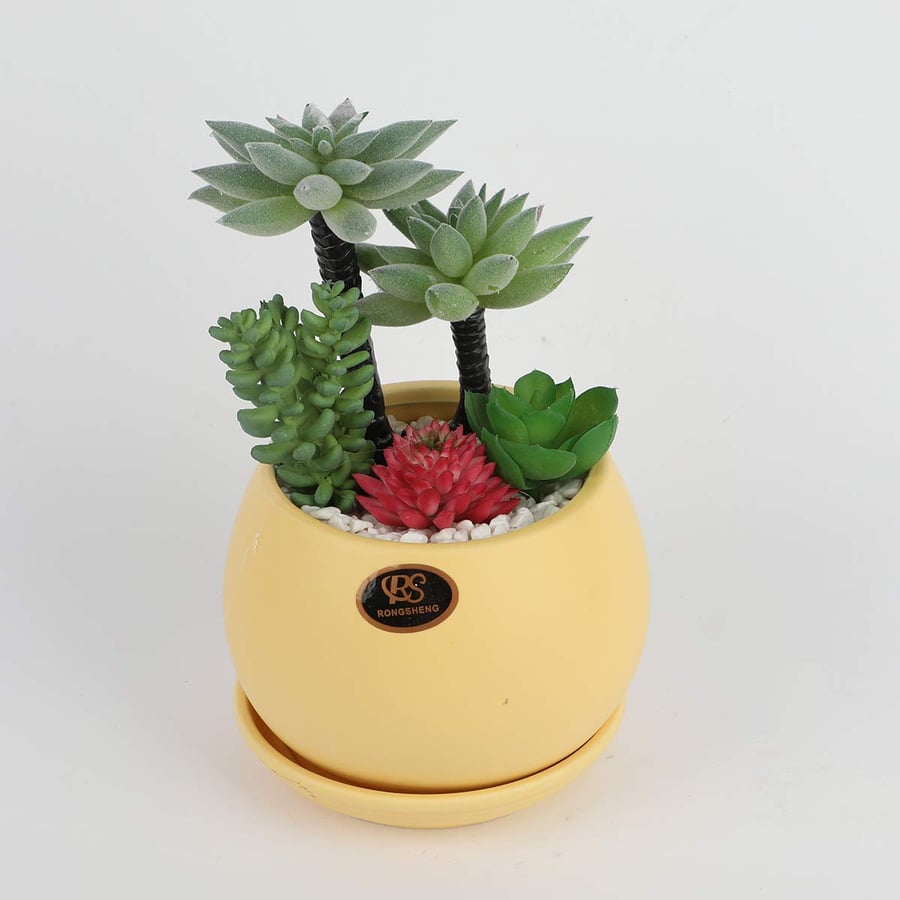 Artificial tree with yellow ceramic base, 20 cm size