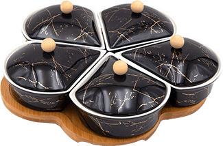 Ceramic serving tray with lid, 4 pieces, with wooden handle