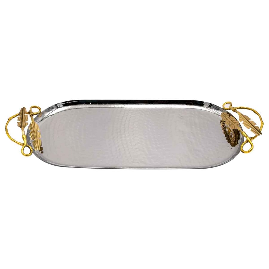 Copper silver perfume holder with gold handle, oval Indian size 46*22 cm