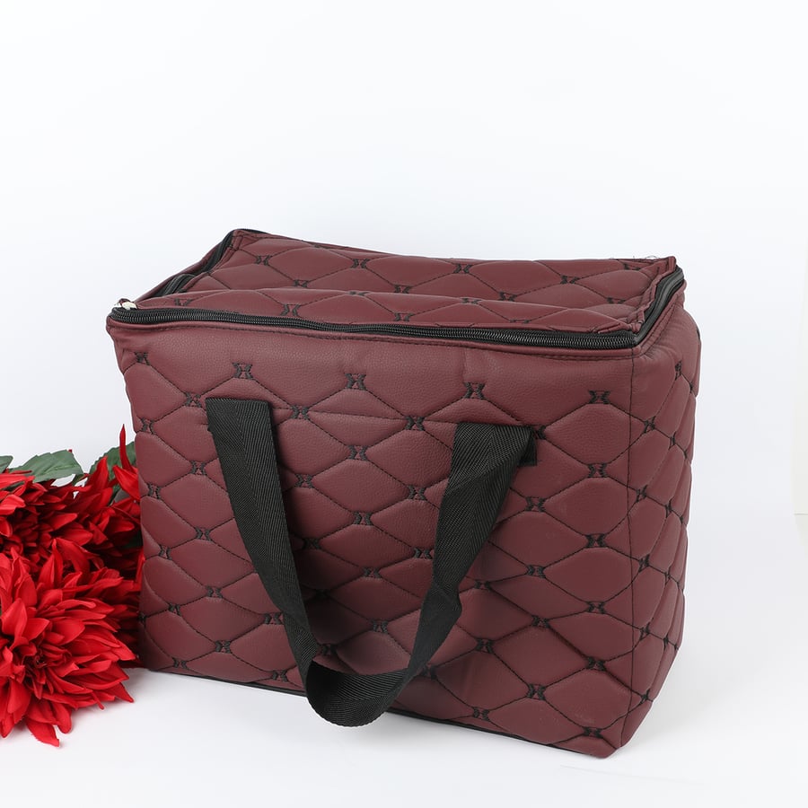 Thermos bag with handle, maroon and black color, size 38*20 cm