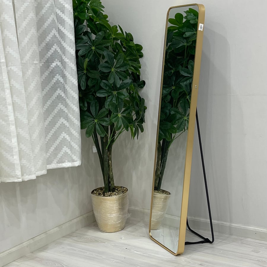 Wall mirror with a rectangular gold stand, size 167*58 cm