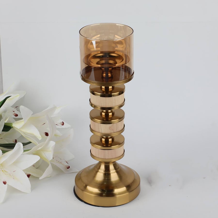 Golden circular candle holder height 31 cm