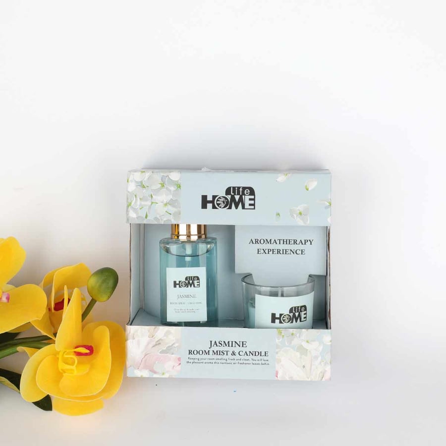 طقم معطر مع شمعةبكاس  برائحة الياسمين
