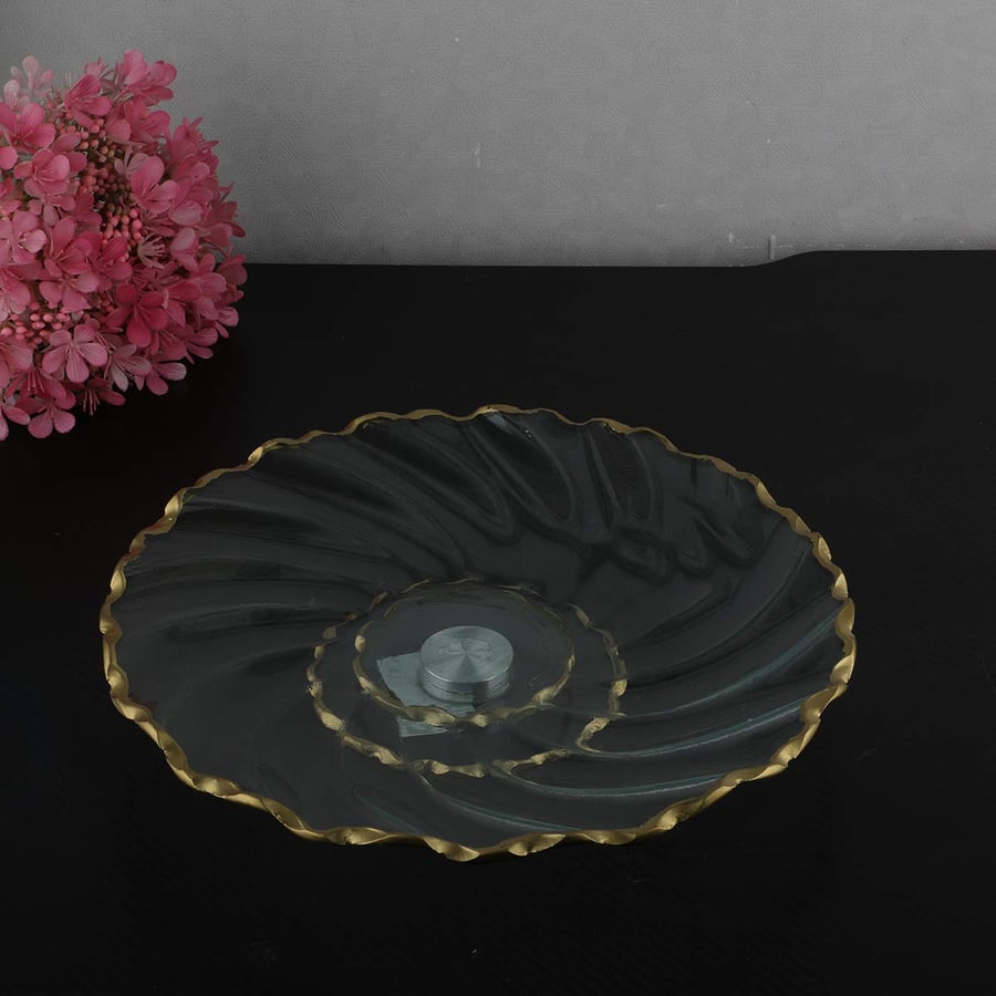 Round glass plate with gold edges, 30 cm size