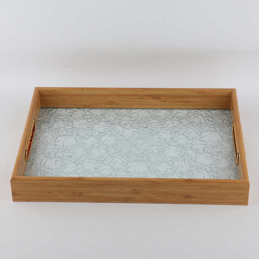 طوفرية زجاج مستطيل بحواف خشب مقاس 40*30سم